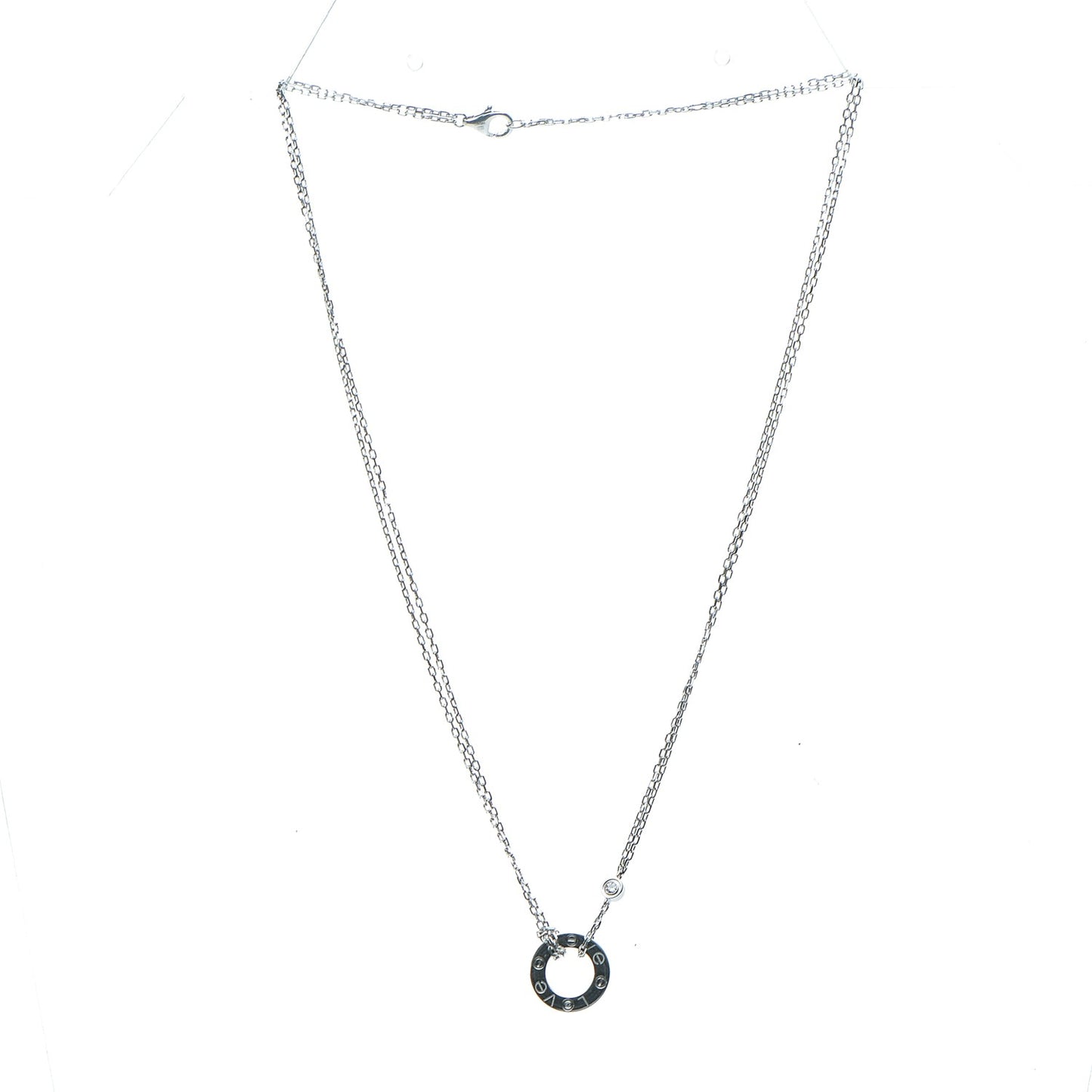 18K White Gold 2 Diamond LOVE Necklace