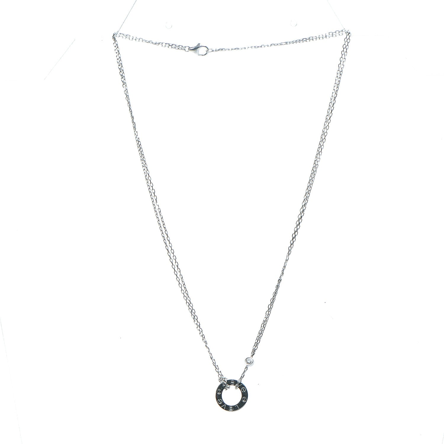 Cartier 18K White Gold 2 Diamond LOVE Necklace 4 of 7
