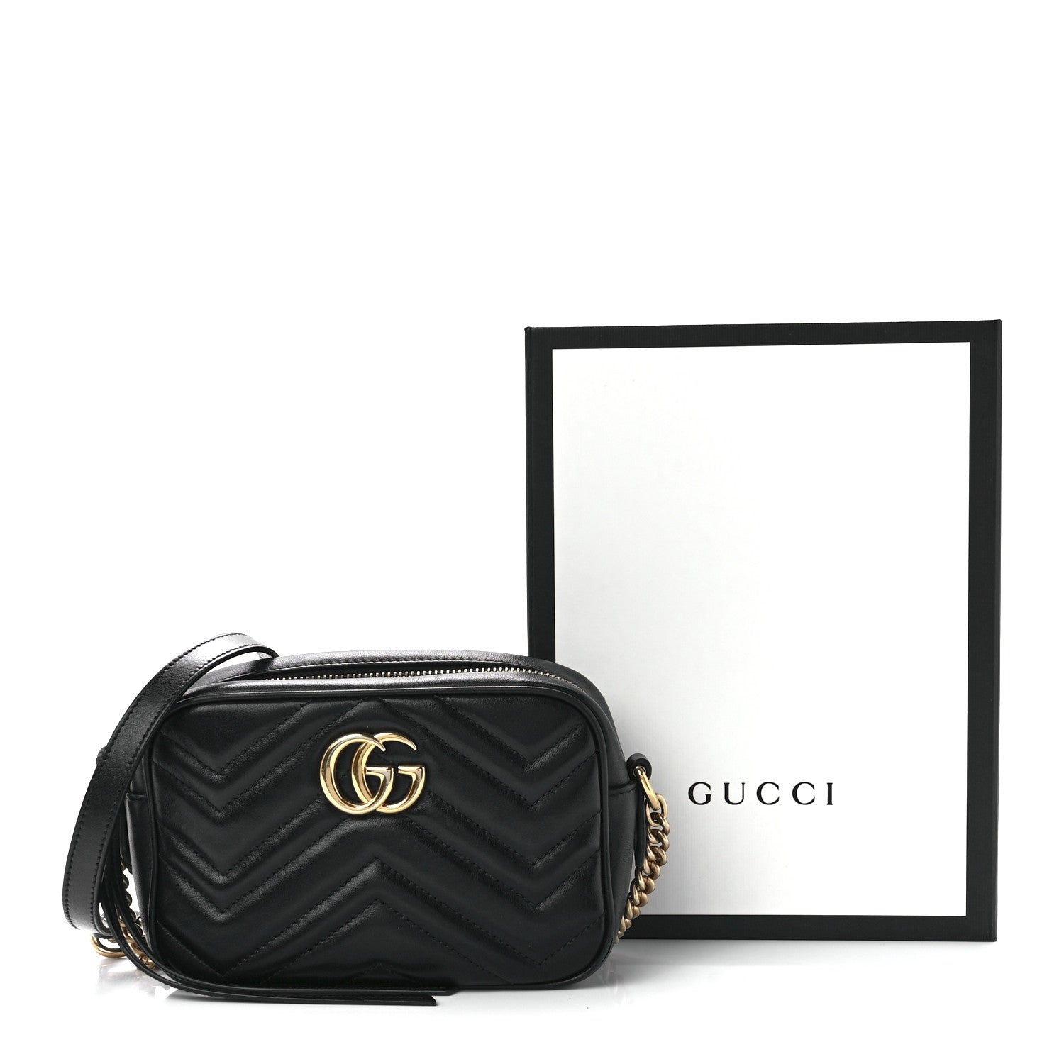 Gucci Calfskin Matelasse Mini GG Marmont Chain Shoulder Bag Black 15 of 15