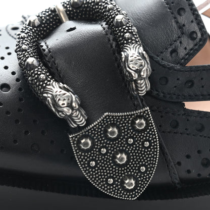 Gucci Calfskin Bee Embroidered Womens Queercore Brogue Wingtip Monk Strap Loafers 37.5 Black 7 of 10