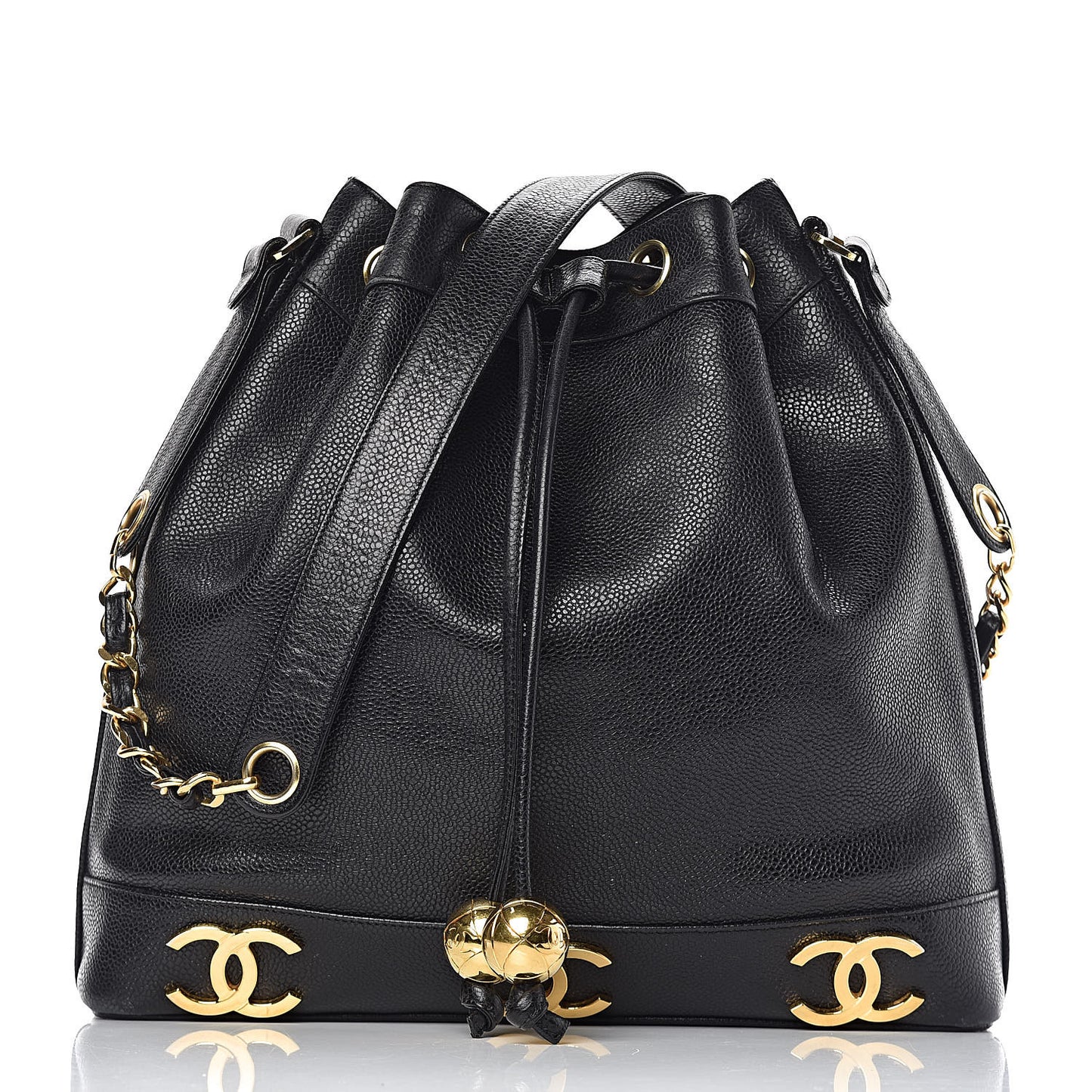 Caviar CC Drawstring Shoulder Bag Black