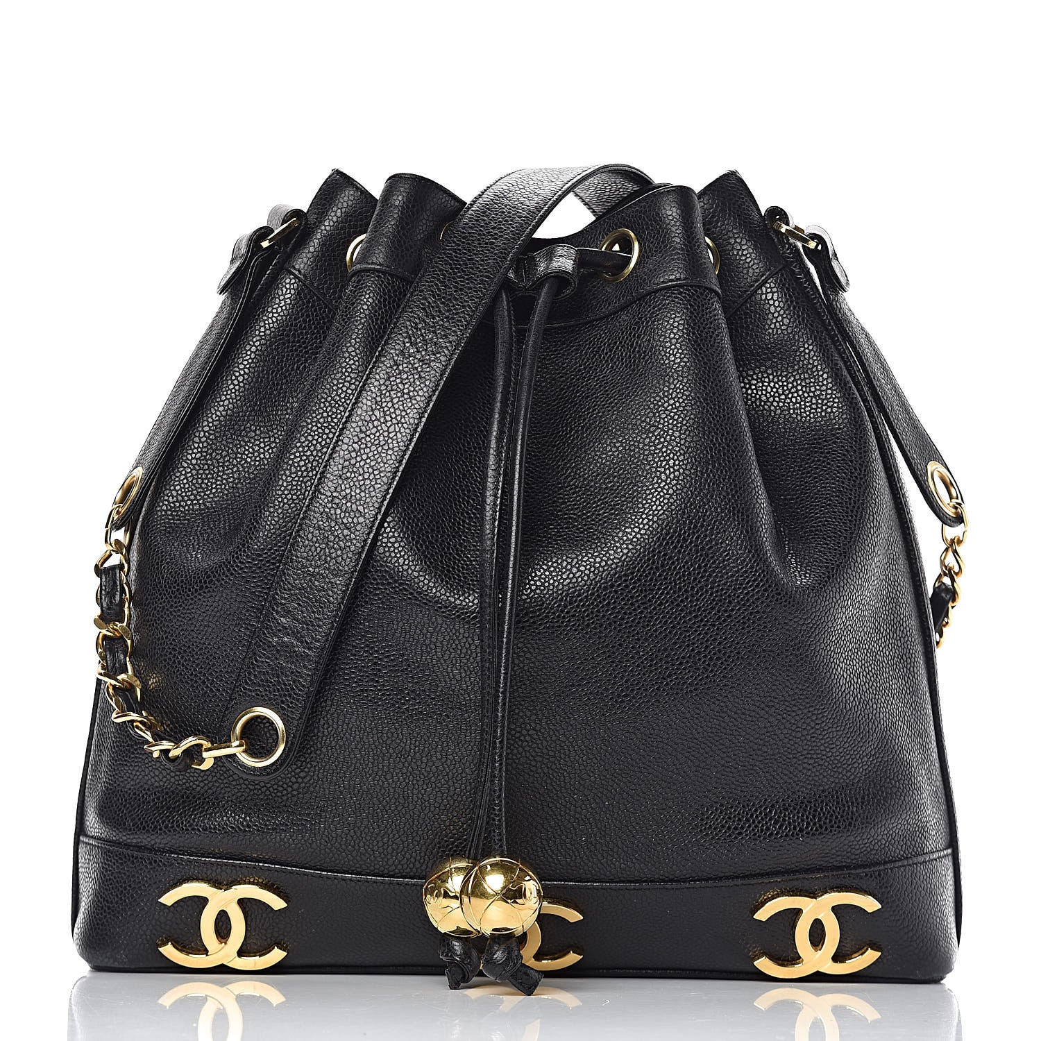 Chanel Caviar CC Drawstring Shoulder Bag Black 3 of 13