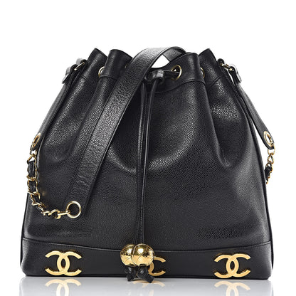 Chanel Caviar CC Drawstring Shoulder Bag Black 3 of 13