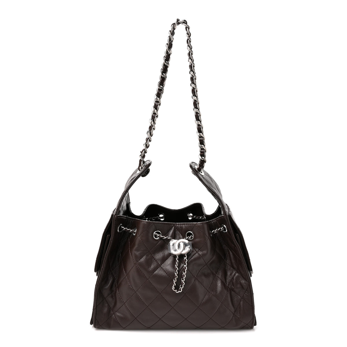 Chanel Shiny Crumpled Calfskin Quilted Small Chanel 25 Handbag Dark Brown 1 of 9