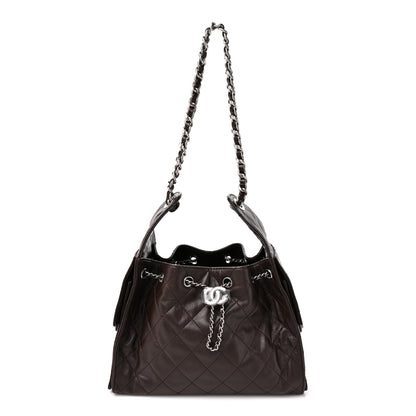 Chanel Shiny Crumpled Calfskin Quilted Small Chanel 25 Handbag Dark Brown 1 of 9