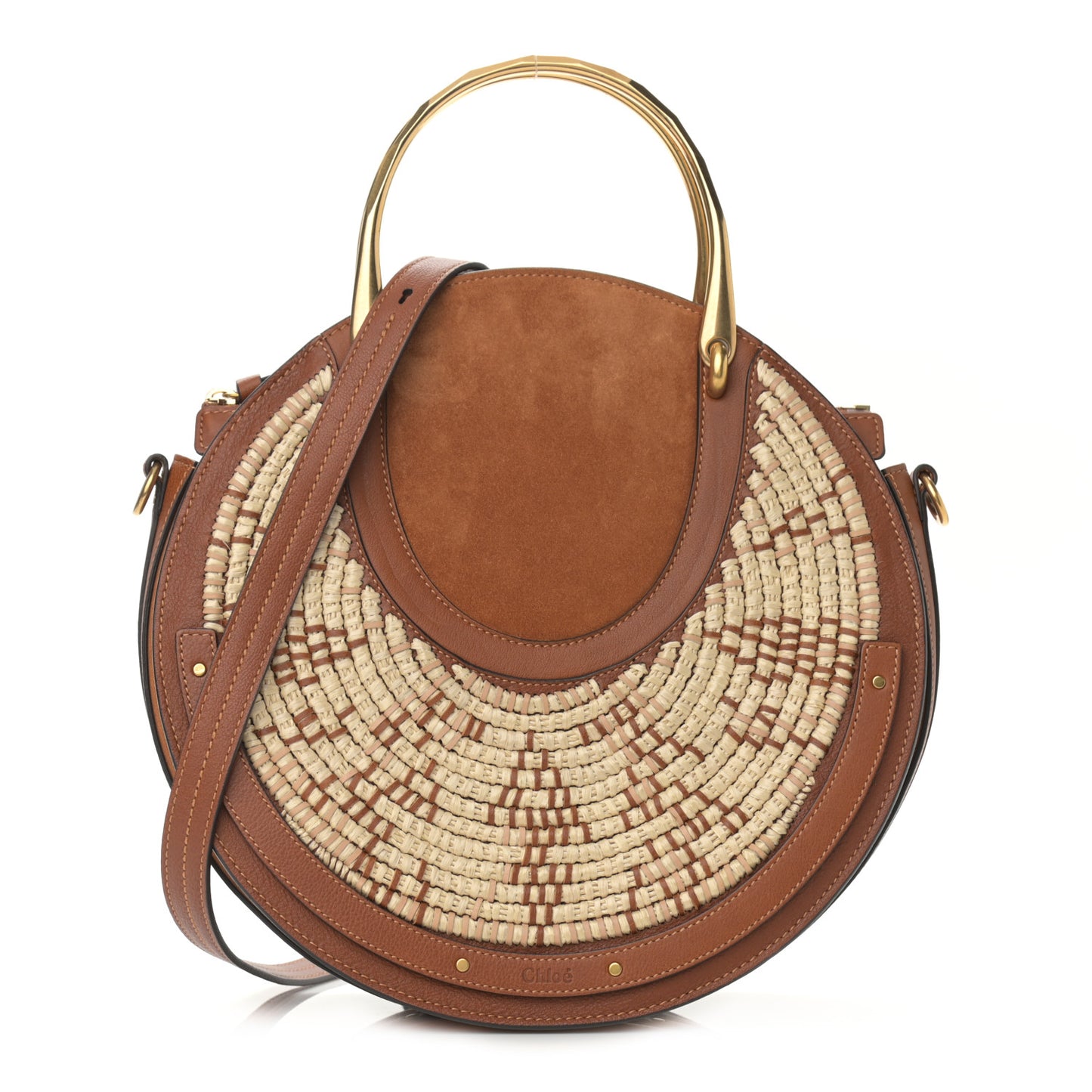 Calfskin Suede Raffia Medium Pixie Bag Caramel
