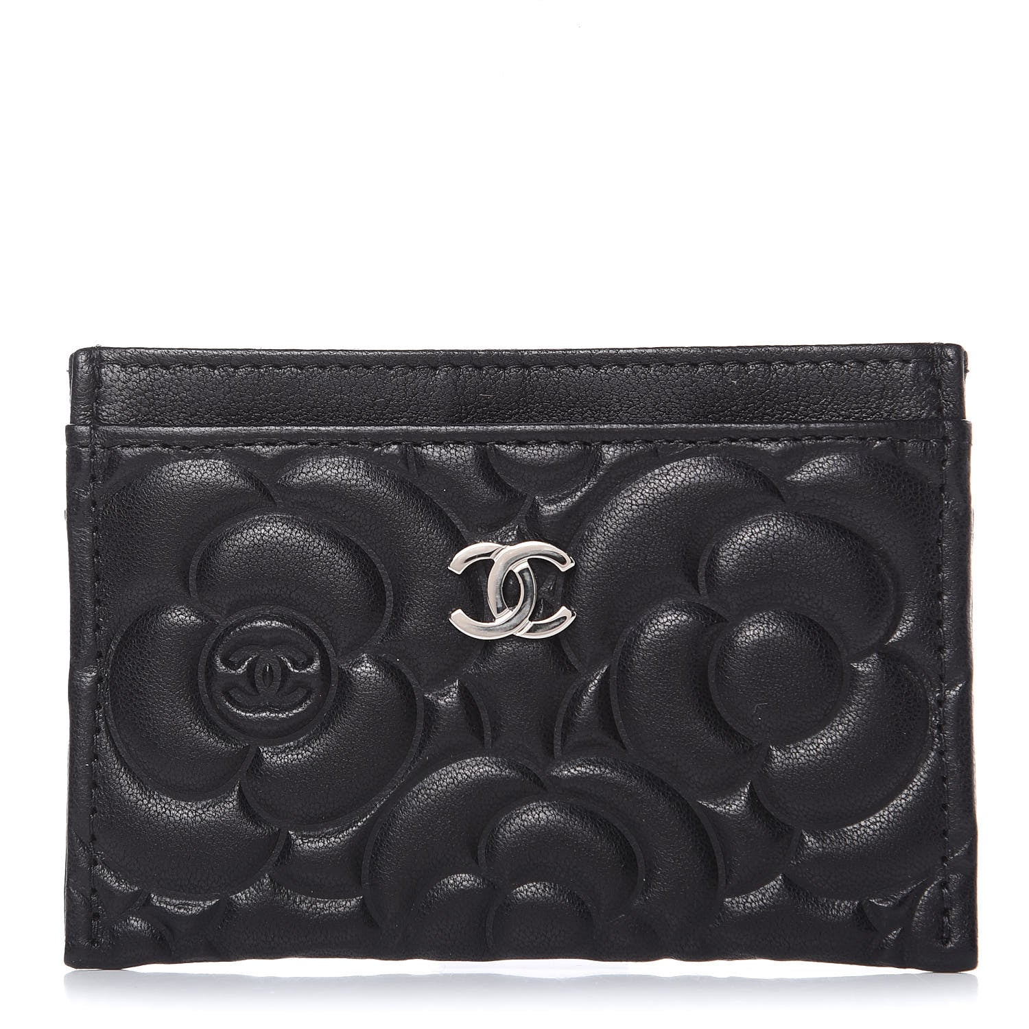 Chanel Lambskin Camellia Embossed Card Holder Black 1 of 9