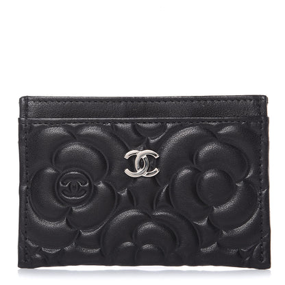 Chanel Lambskin Camellia Embossed Card Holder Black 1 of 9