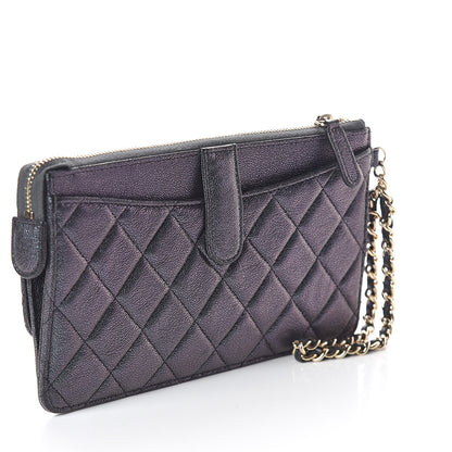 Chanel Iridescent Caviar Quilted Classic Pouch With Handle Black 3 of 8