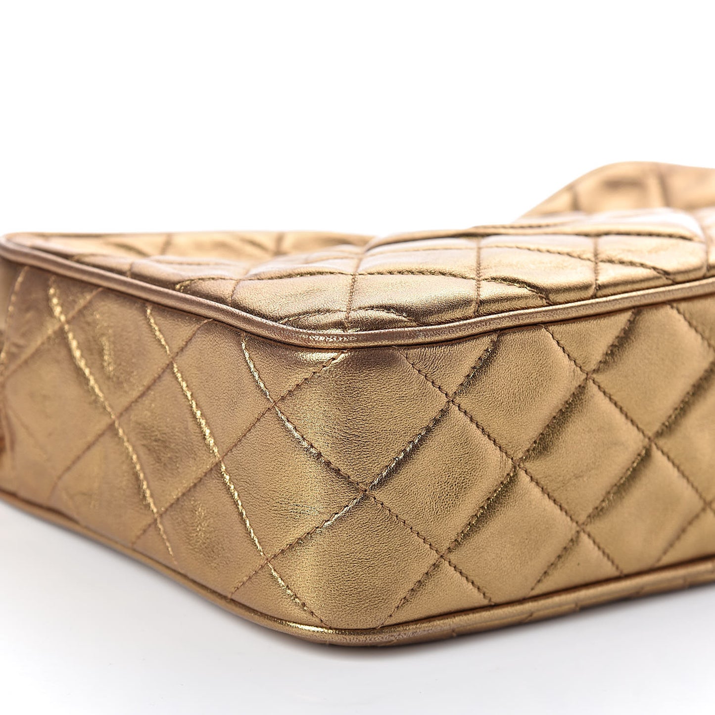 Metallic Lambskin Quilted Tassel Camera Case Gold