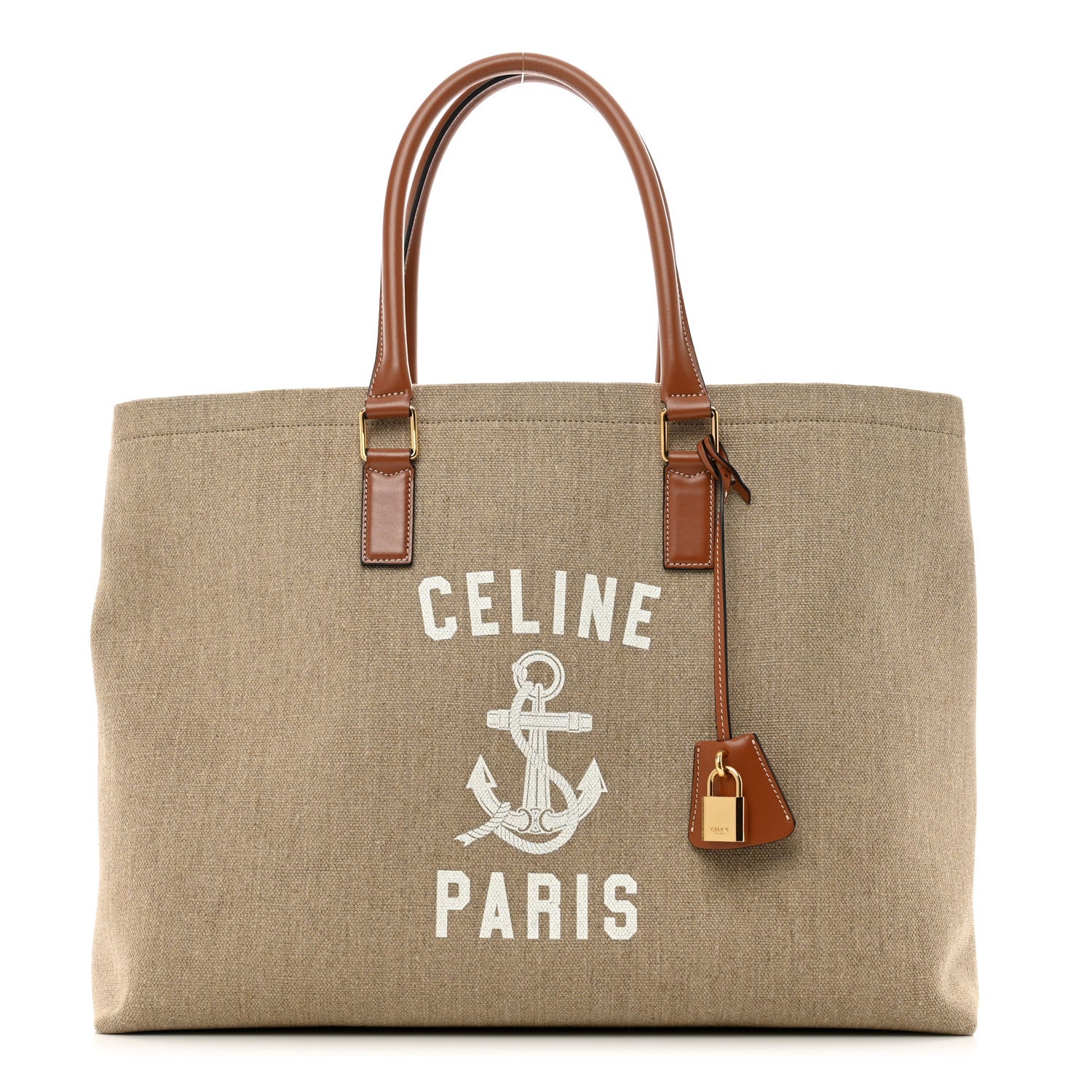Celine Canvas Calfskin Paris Horizontal Cabas Tan 1 of 9