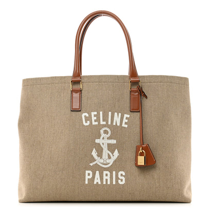 Celine Canvas Calfskin Paris Horizontal Cabas Tan 1 of 9