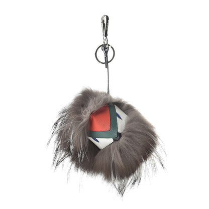 Fendi Silver Fox Fur Vitello Elite Monster Bag Bug Cube Charm Multicolor 1 of 5