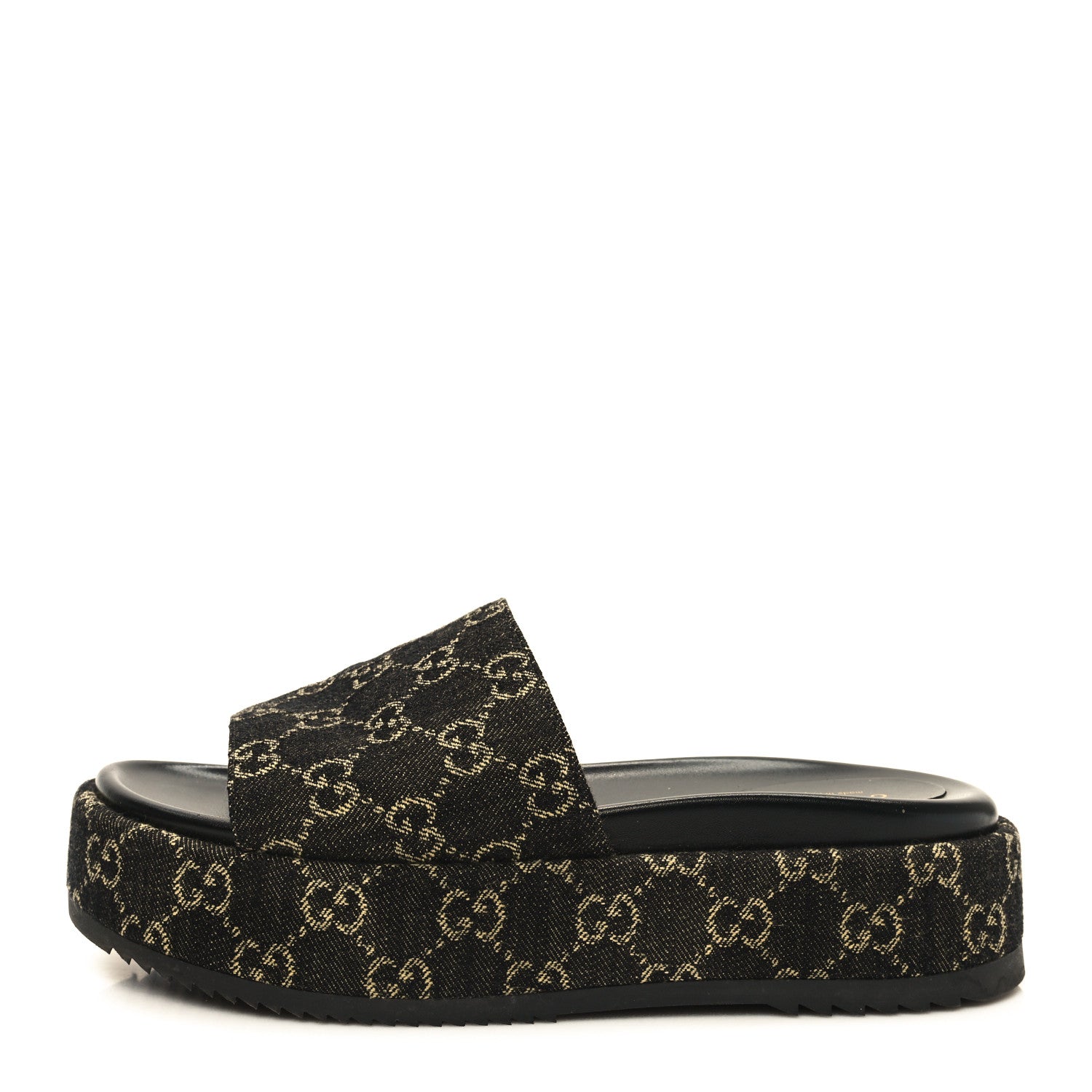 Gucci Jacquard Black Denim GG Monogram Angelina Platform 55mm Slide Sandals 40 Black Ivory 1 of 9