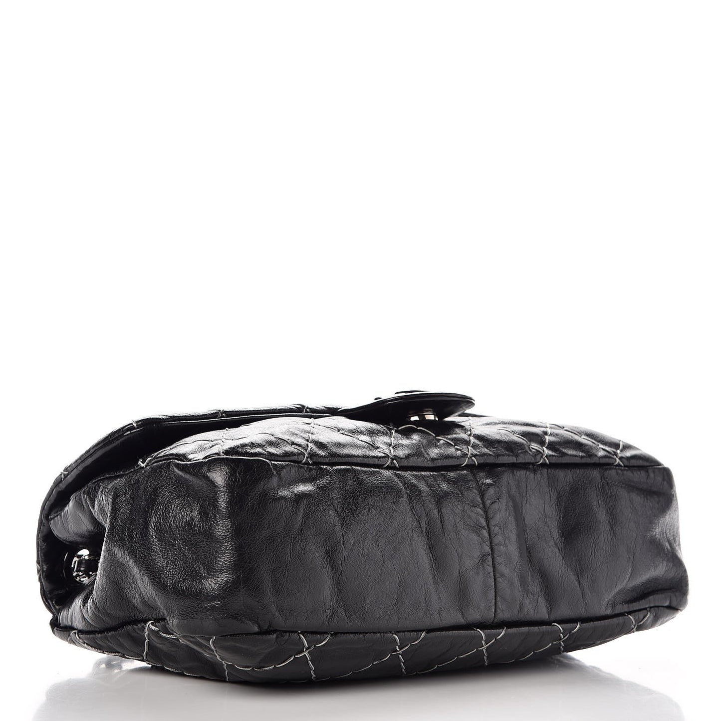 Glazed Goatskin Double Stitch Flap Black