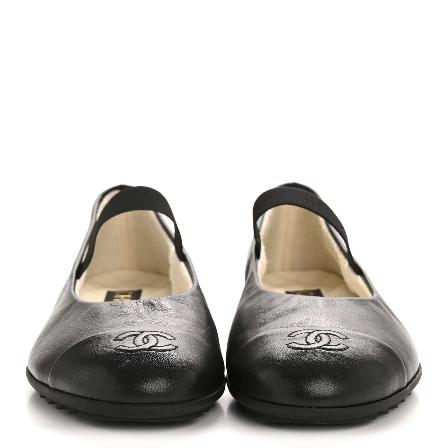 Lambskin Cap Toe CC Mary Jane Flats 38 Black