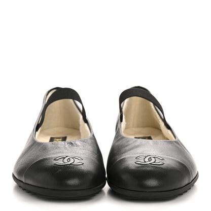 Chanel Lambskin Cap Toe CC Mary Jane Flats 38 Black 3 of 10