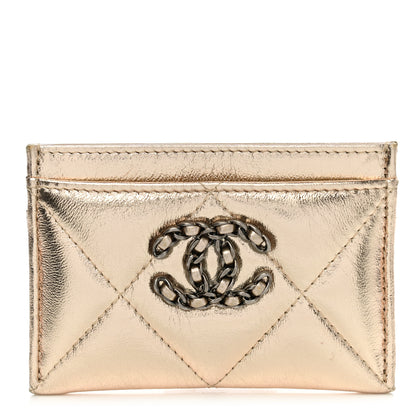 Chanel Metallic Lambskin Quilted Chanel 19 Card Holder Gold 1 of 9