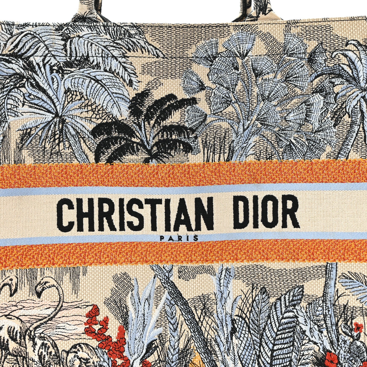 Christian Dior Canvas Embroidered Toile De Jouy Tropicalia Large Book Tote Denim Blue 8 of 13