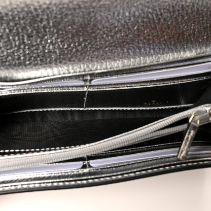 Gucci Metallic Calfskin GG Supreme Monogram GG Marmont Continental Wallet Silver Beige Ebony 7 of 9