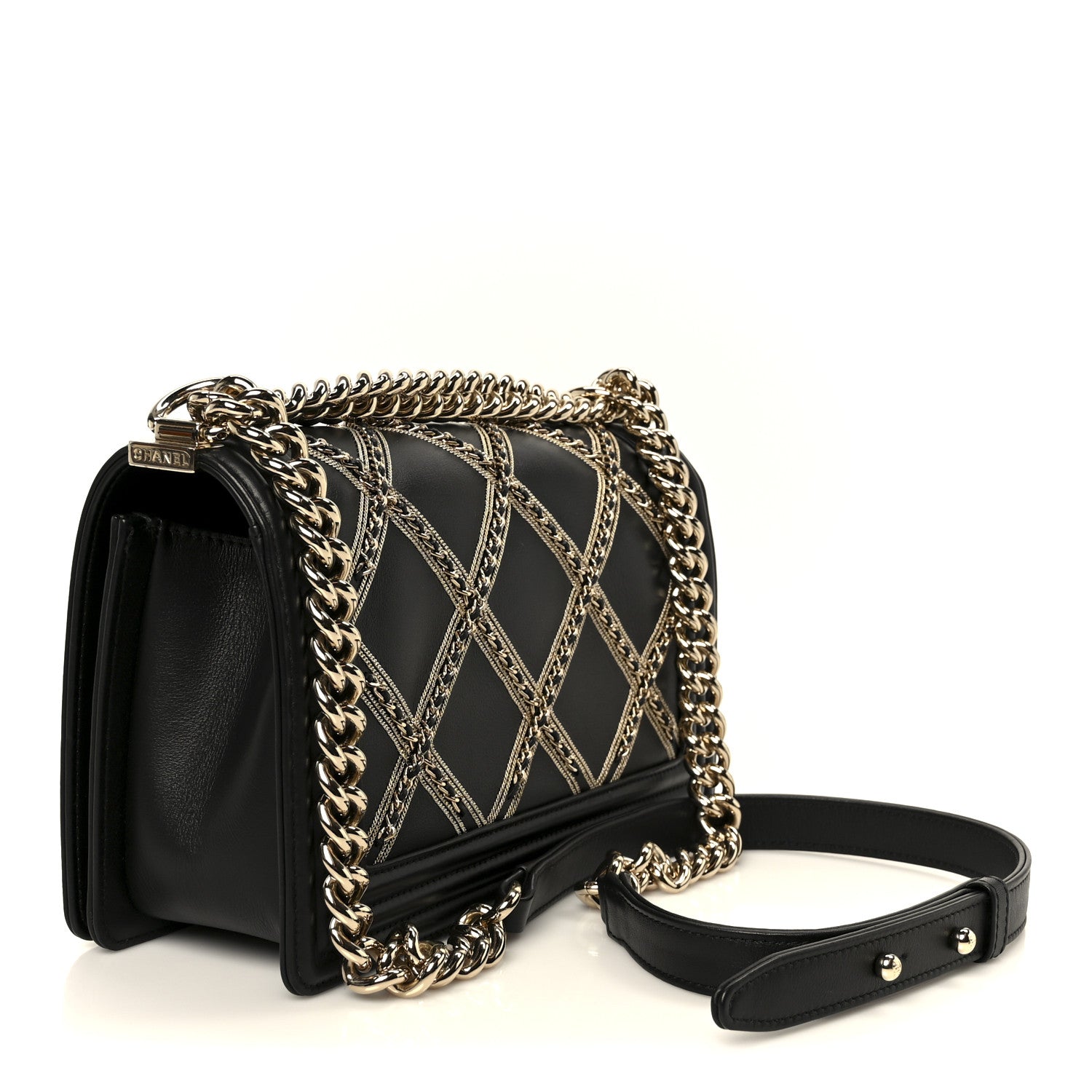Chanel Calfskin Quilted Medium Chain Detail Boy Flap Black 3 of 10