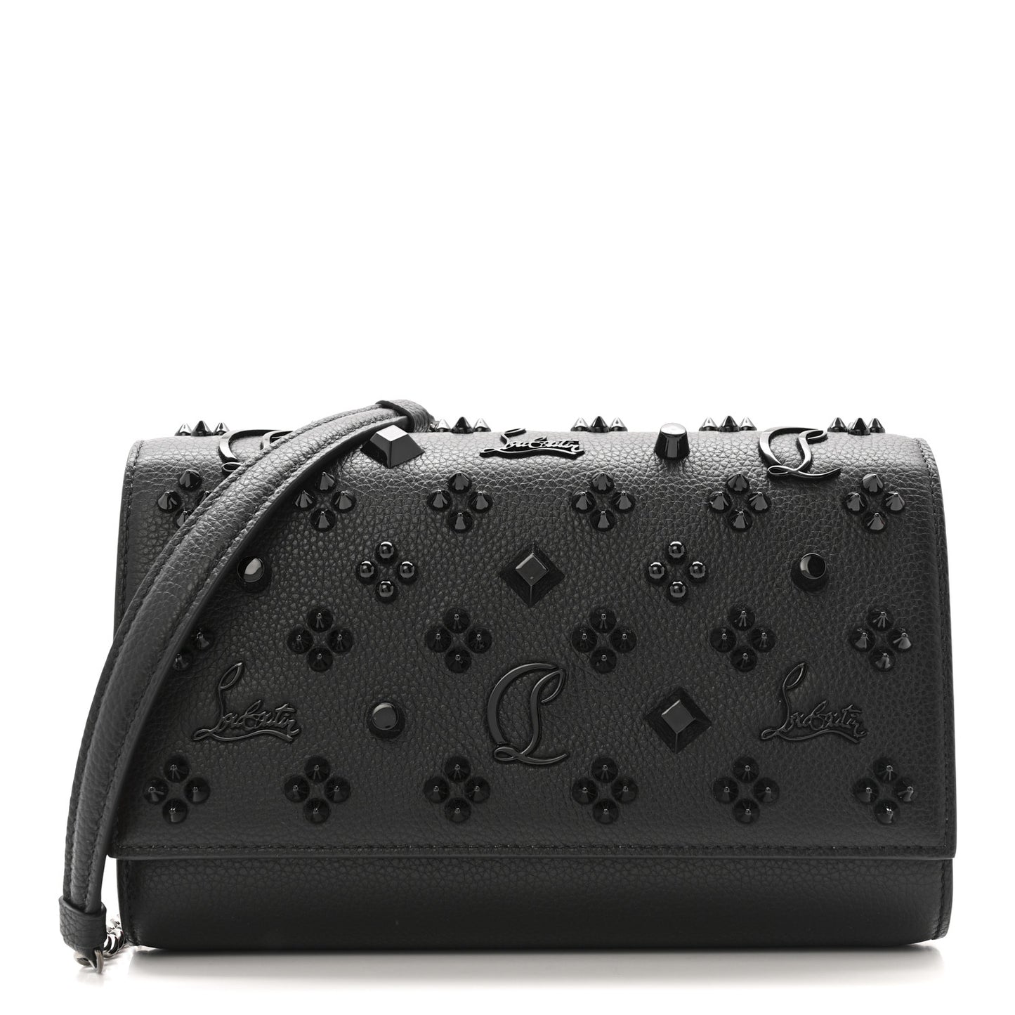 Calfskin Spikes Loubinthesky Paloma Clutch Black