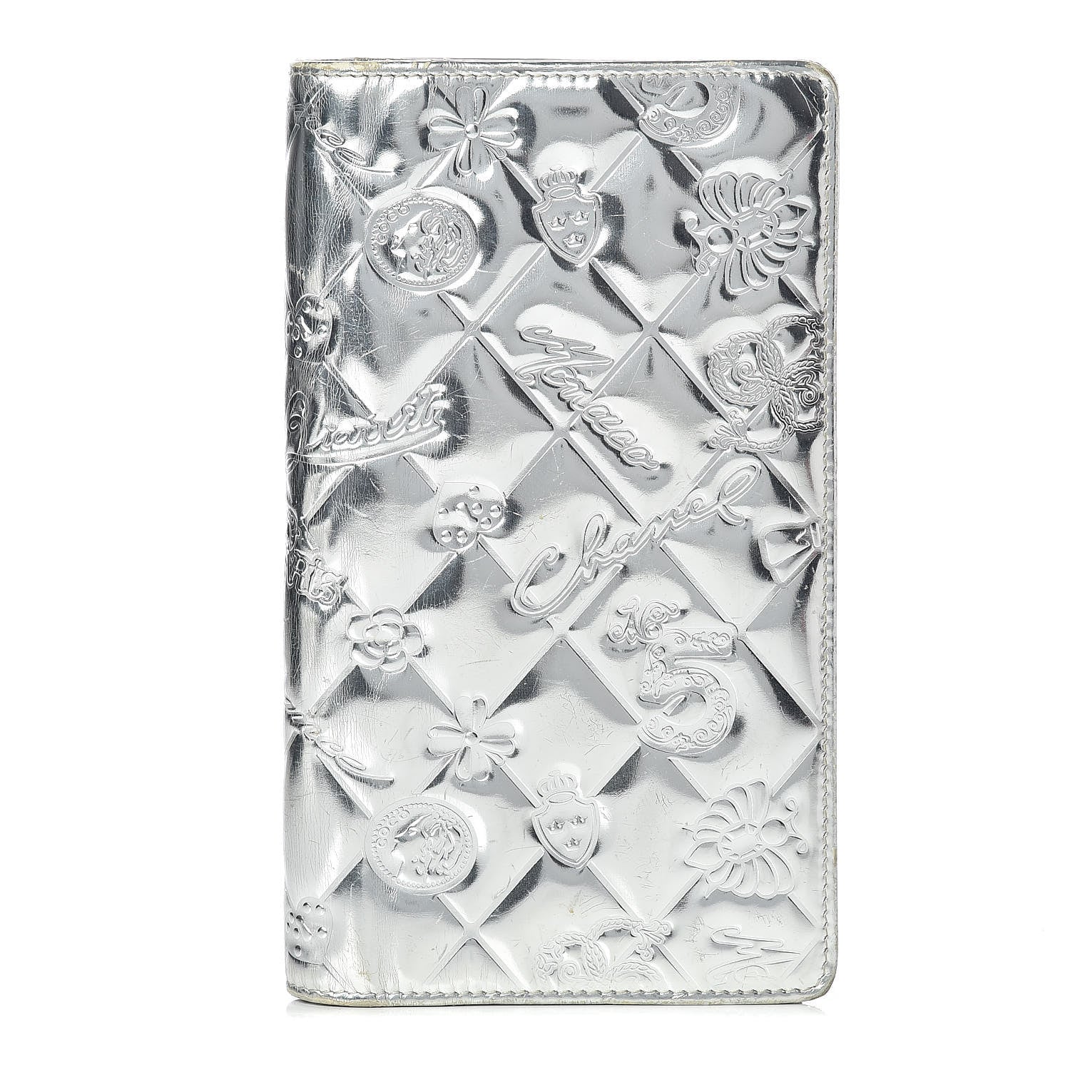 Chanel Metallic Patent Calfskin Quilted Lucky Symbols Yen Wallet Silver 1 of 19