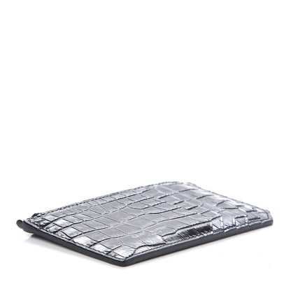 Saint Laurent Calfskin Crocodile Embossed 5 Fragments Zip Pouch Card Holder Black 4 of 7