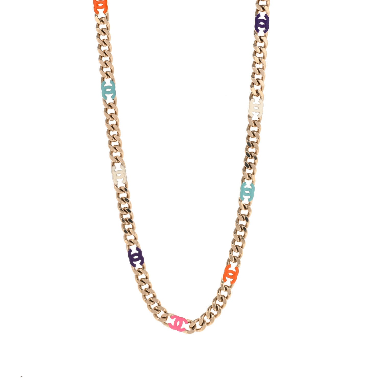 Chanel Metal Enamel Chain CC Necklace Gold Multicolor 1 of 6