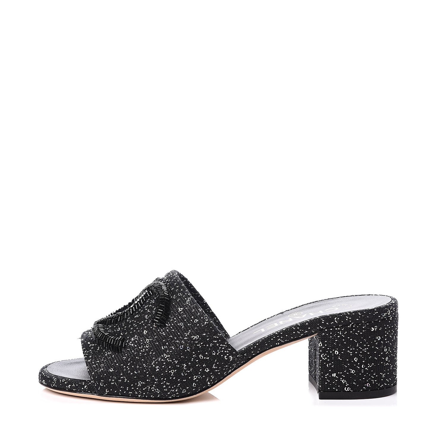 Tweed CC Mules 36 Black White
