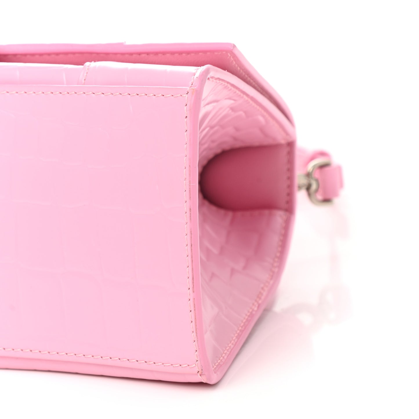 Shiny Calfskin Crocodile Embossed Hourglass Top Handle Bag XS Sweet Pink