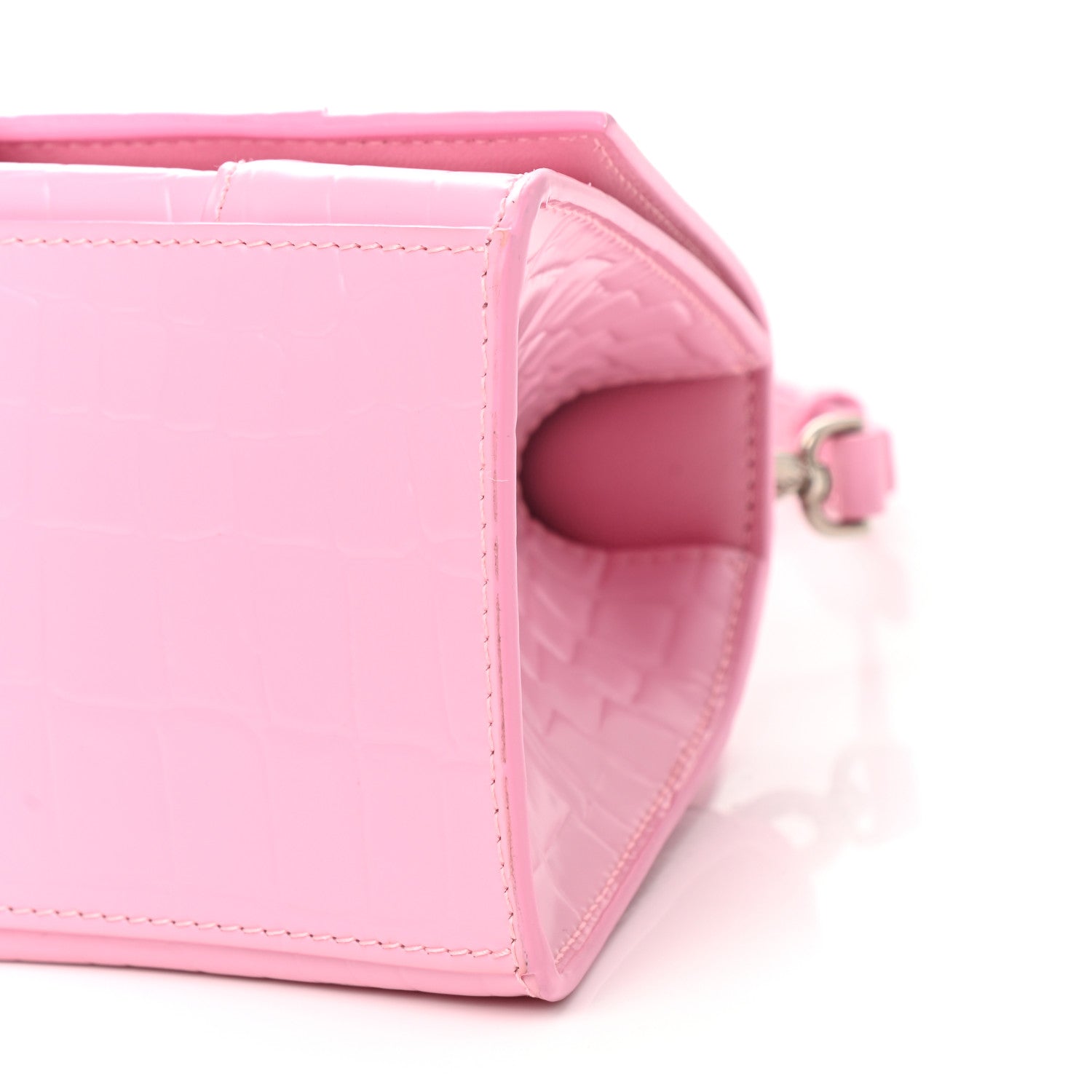 Balenciaga Shiny Calfskin Crocodile Embossed Hourglass Top Handle Bag XS Sweet Pink 10 of 12