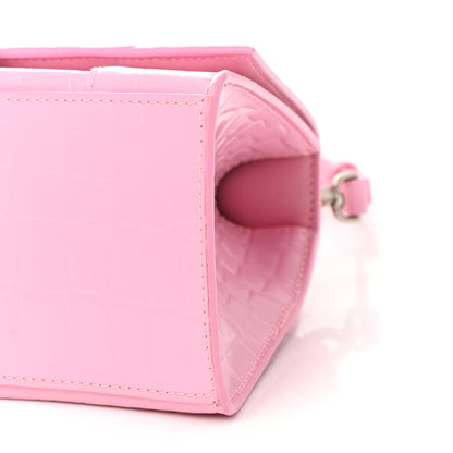 Balenciaga Shiny Calfskin Crocodile Embossed Hourglass Top Handle Bag XS Sweet Pink 10 of 12
