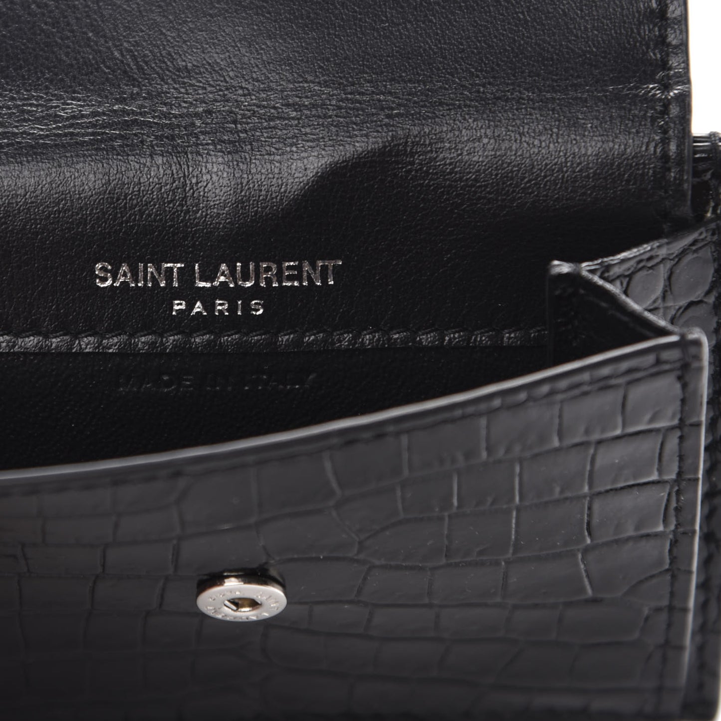 Calfskin Crocodile Embossed Uptown Monogram Card Case Black