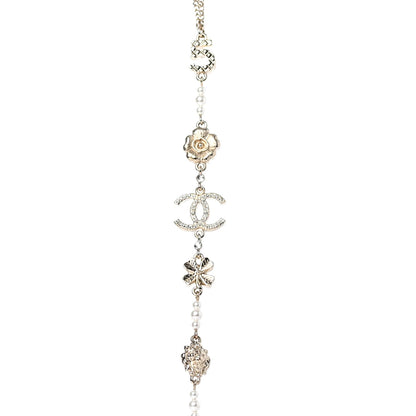 Chanel Crystal Pearl CC Camellia Long Necklace Gold 3 of 4