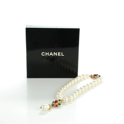 Chanel Gripoix Crystal Pearl Drop Pendant Necklace Gold 7 of 7