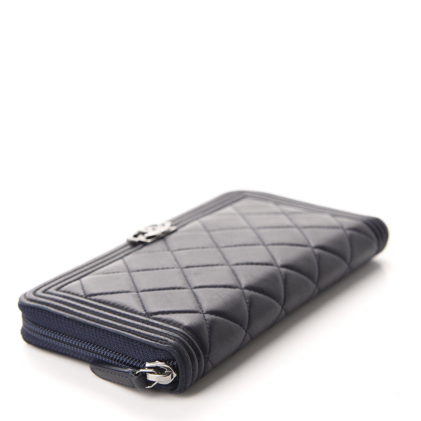 Lambskin Quilted Boy Zip Around Wallet Navy