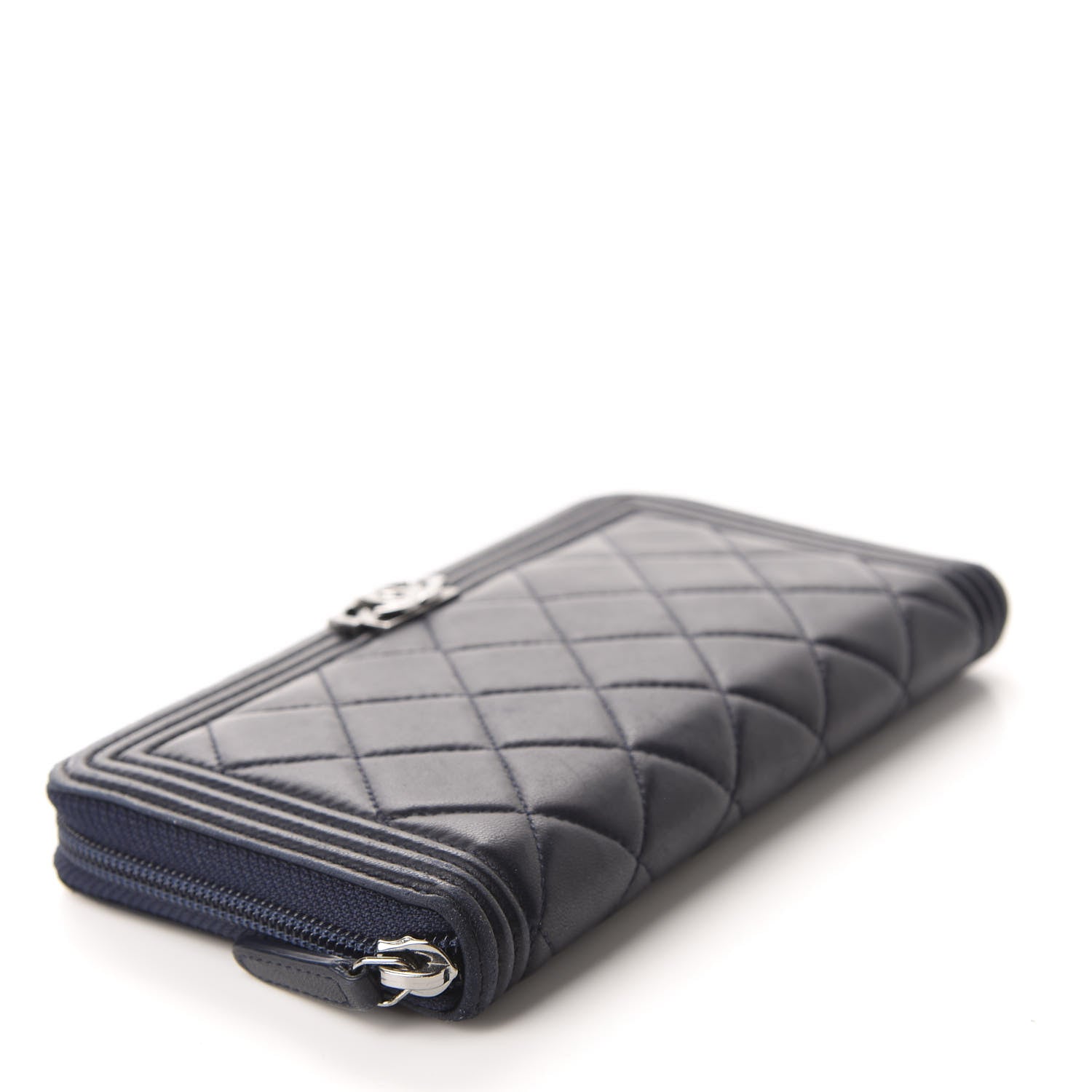 Chanel Lambskin Quilted Boy Zip Around Wallet Navy 4 of 9