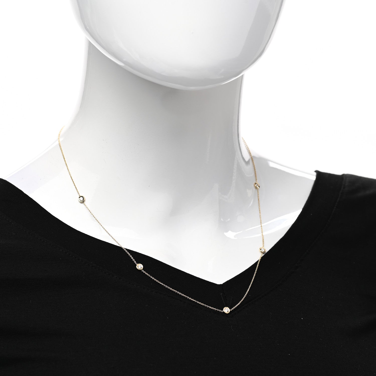 Roberto Coin 18K Yellow Gold Diamond .25ct Diamonds By The Inch Five Station Necklace 2 of 5