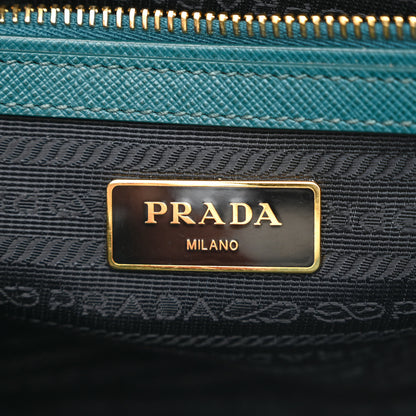 Prada Saffiano Lux Mini Double Zip Tote Ottanio 6 of 15