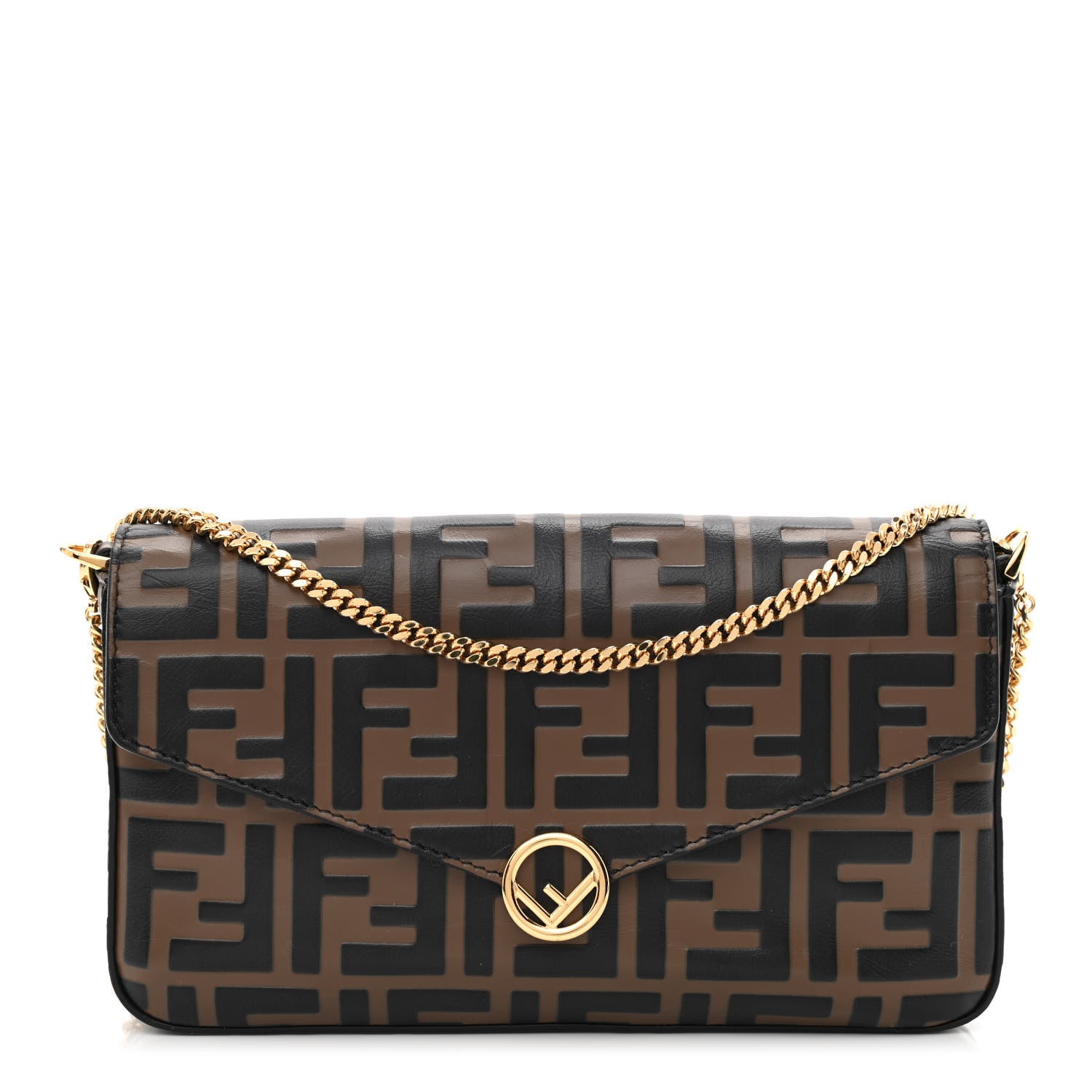 Fendi Vitello Soft F is Fendi Bi-Color FF 1974 Embossed Envelope Wallet On Chain with Pouches Maya Black 2 of 13
