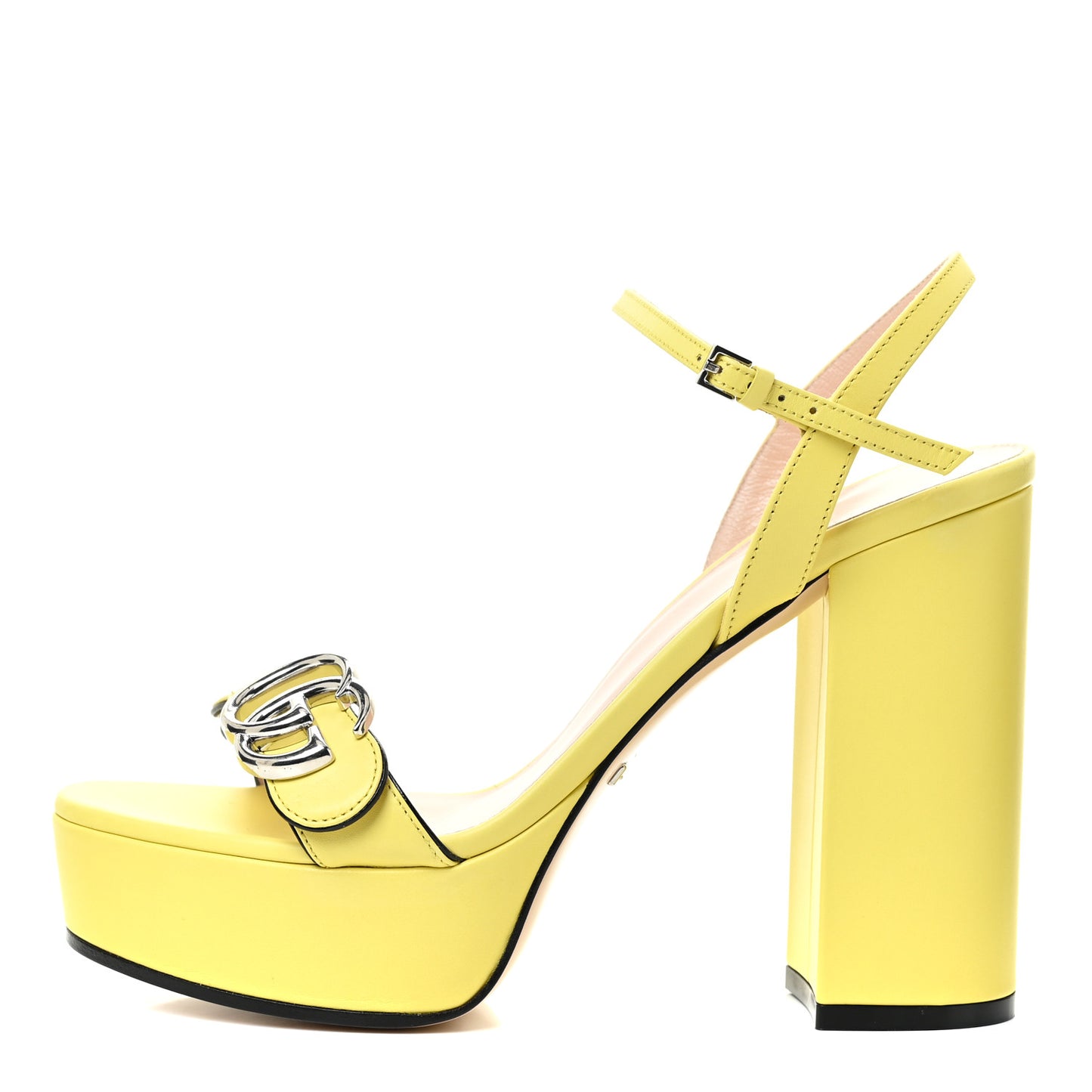 Calfskin GG Marmont Ankle Wrap 30/115mm Platform Sandals 36.5 Banana