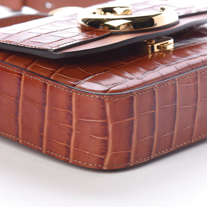 Chloe Calfskin Crocodile Embossed Mini C Double Carry Chestnut Brown 8 of 9