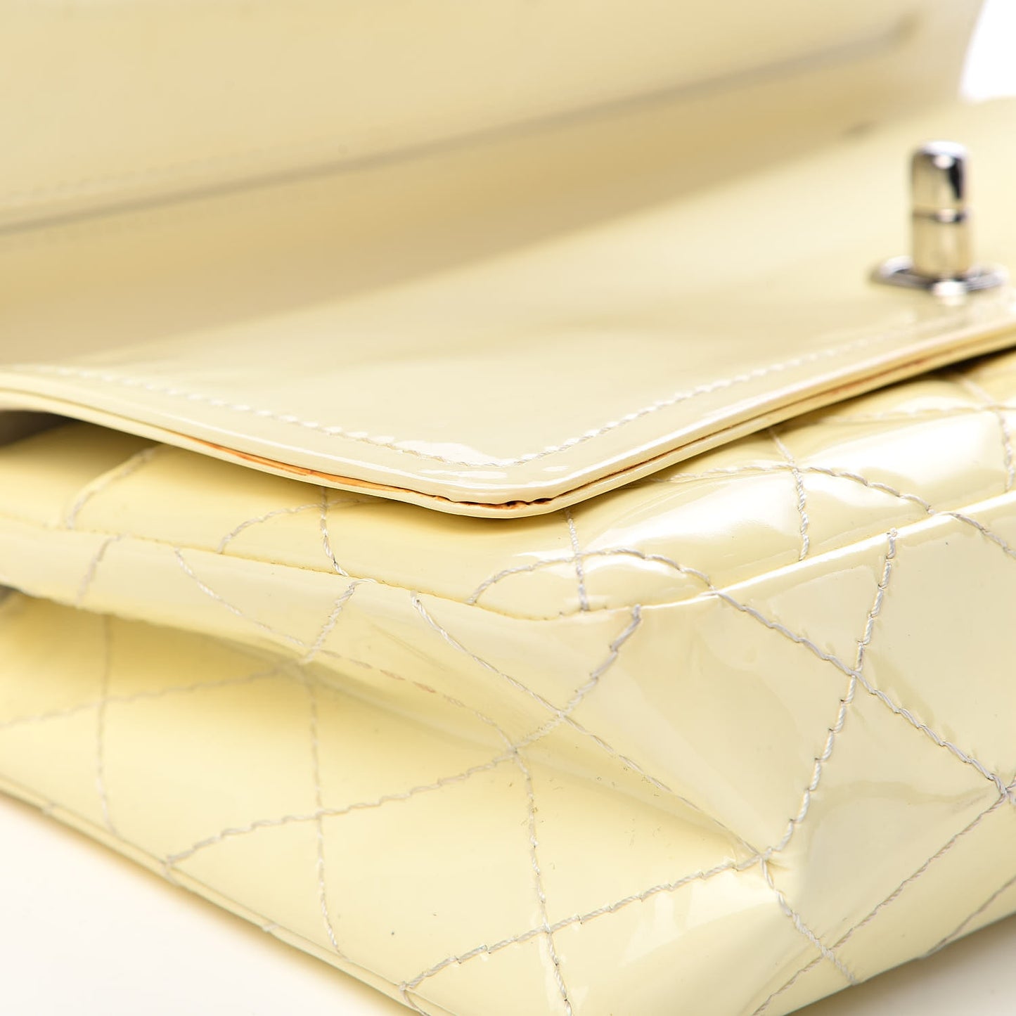 Patent Quilted Medium Double Flap Ivory