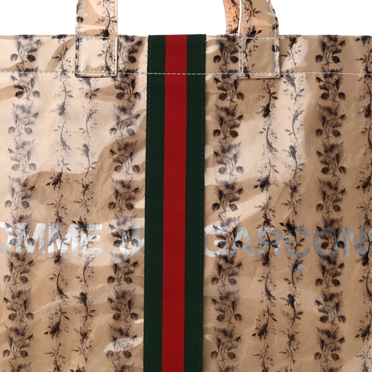 X COME DE GARCONS Plastic Web Floral Paper Shopper Tote