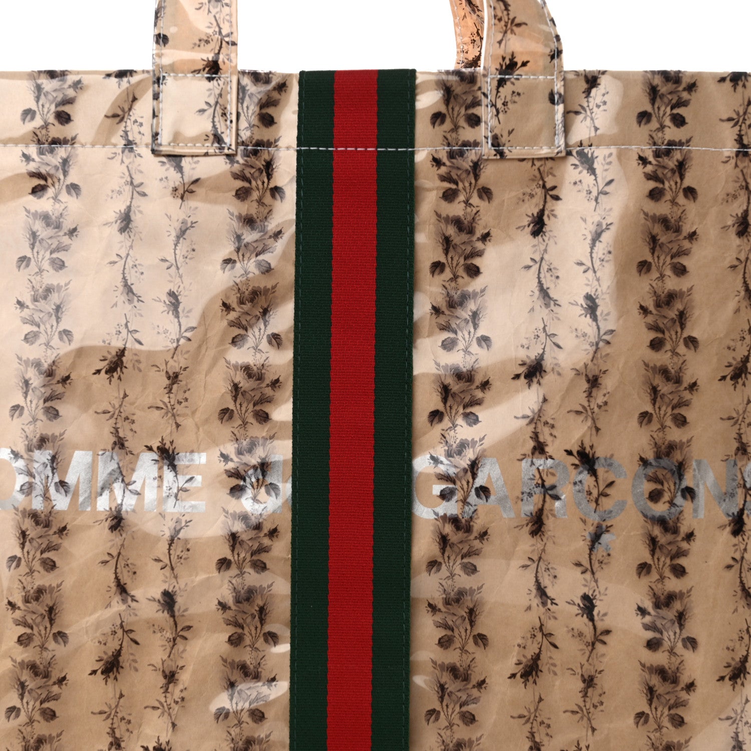 Gucci X COME DE GARCONS Plastic Web Floral Paper Shopper Tote 7 of 11