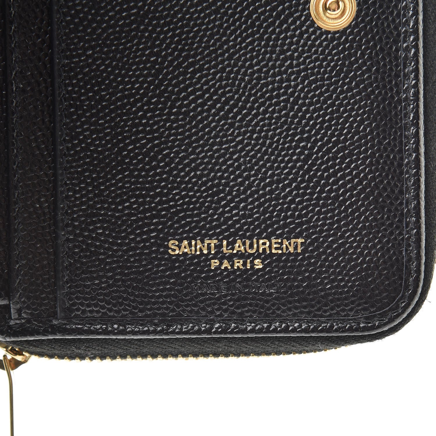Saint Laurent Grain De Poudre Matelasse Chevron Monogram Compact Zip Around Wallet Black 7 of 10