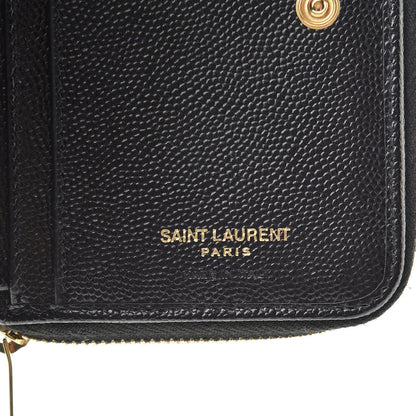 Saint Laurent Grain De Poudre Matelasse Chevron Monogram Compact Zip Around Wallet Black 7 of 10
