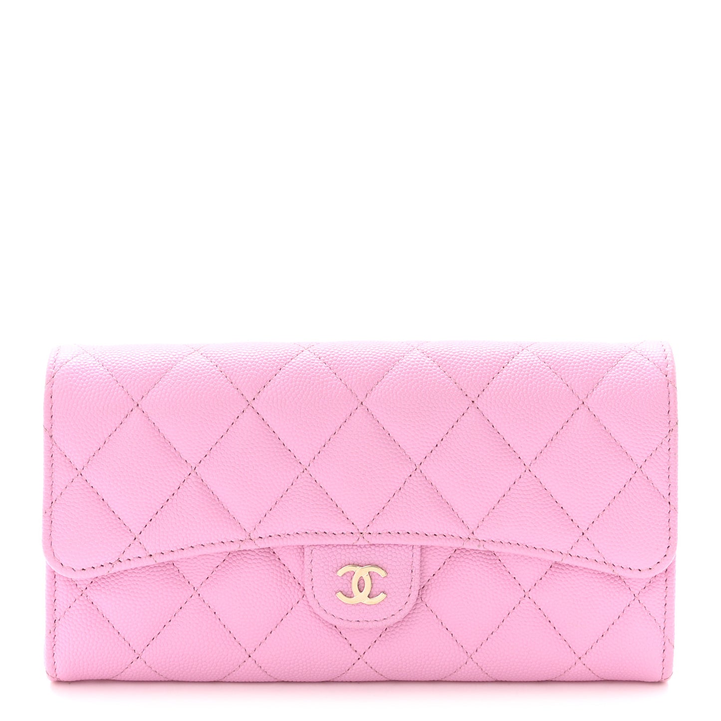 Caviar Quilted Large Gusset Flap Wallet Lilac