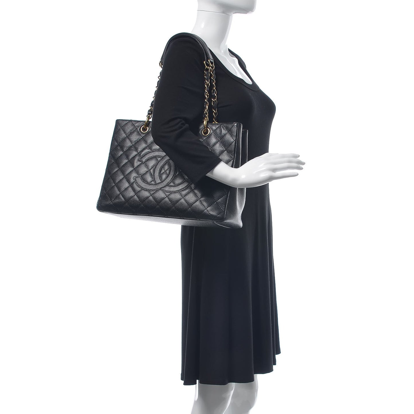 Caviar Quilted Grand Shopping Tote GST Black